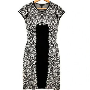 BCBGMAXAZRIA Black White‎ Embroidered Bodycon Bandage Mini Dress Small